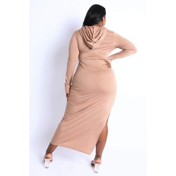 Women's Comfy Terry Hooded Maxi Dress With Side Slit Zipper Plus Size 1X 2X 3X - Picture 11 of 12